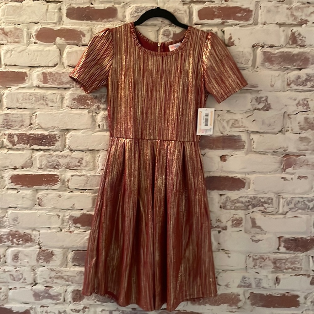 LuLaroe Amelia Dress, XS, Limited Collection, Burgundy with Gold Detail.